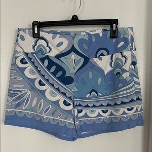 J. McLaughlin Blue and White High Waist Shorts
